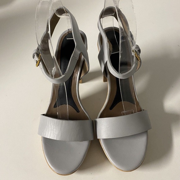 MARNI Sandal Leather Open Toe Platform Ankle Strap Wood Heel Grayish Blu… - Picture 4 of 10